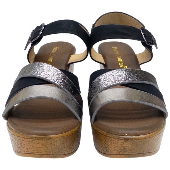 Pierre Dumas High Heel Platform Wedge Strappy Sandals Women's 6  Black Silver - Picture 4 of 8